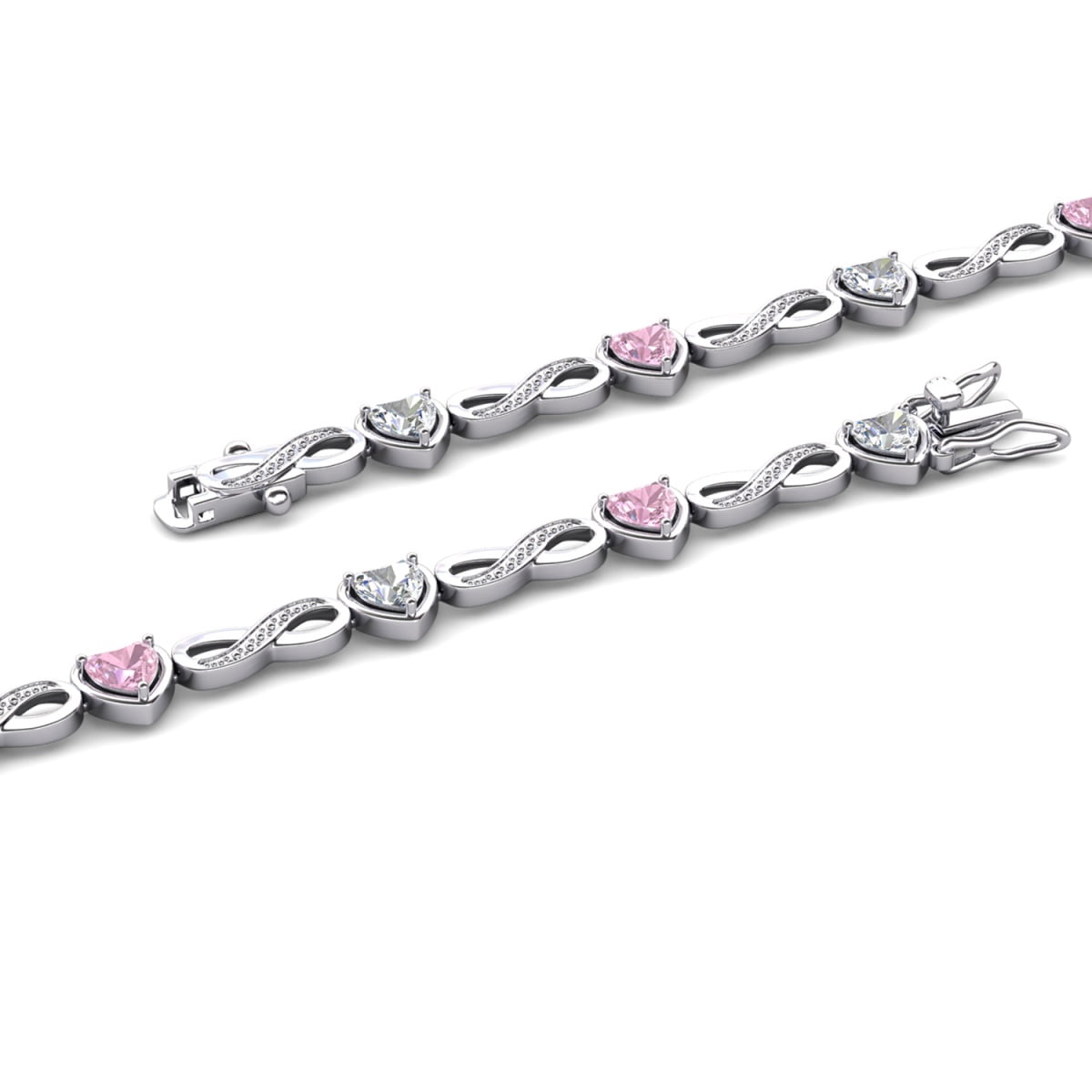 Cate & Chloe Amanda 18k White Gold Plated Clear Pink Heart Women's Bracelet with Simulated Diamonds