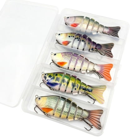 5Pcs Sinking Hard Swimbait Lures Slow Sinking Segmented Bass Swim Bait Multi Jointed Scale Hard Bait For Outdoor Fishing(Grey2-9.5Cm)