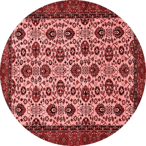 Ahgly Company Machine Washable Indoor Round Abstract Red Modern Area Rugs, 8' Round
