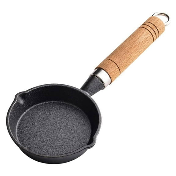 Aa2Zee 4" Pre-seasoned Premium Cast Iron Mini Pan with Wooden Handle - CIMAP0402BLK