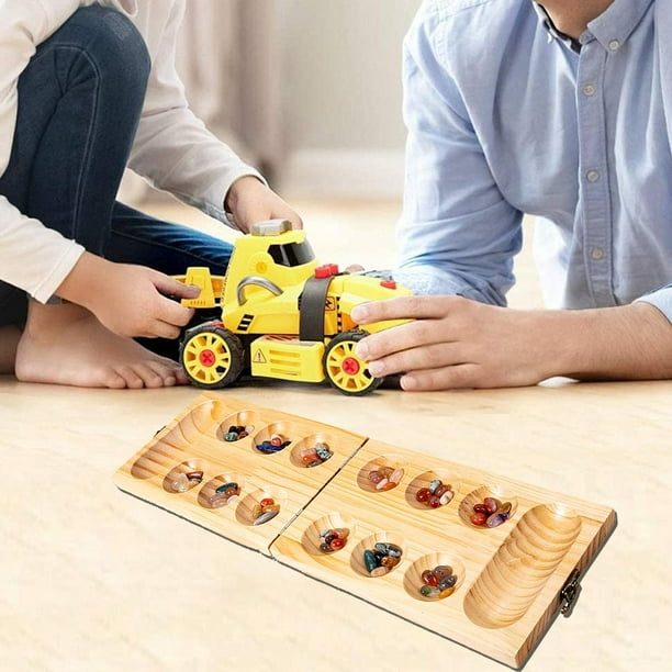 Juego de mesa Mancala de madera con 50 cuentas, juego de mesa para adolescentes, juegos familiares clásicos, juego de mesa Mancala plegable para viaje
