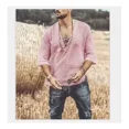 thumbnail image 1 of Camisa De Lino Hippie De Moda Playeras Medias Casuales, 1 of 2