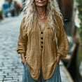 thumbnail image 2 of Olyvenn Womens Cotton Gauze Long Sleeve Button Down Linen Shirts Summer Casual V Neck Blouse Loose Beach Vacation Tunic Top Khaki XL, 2 of 6