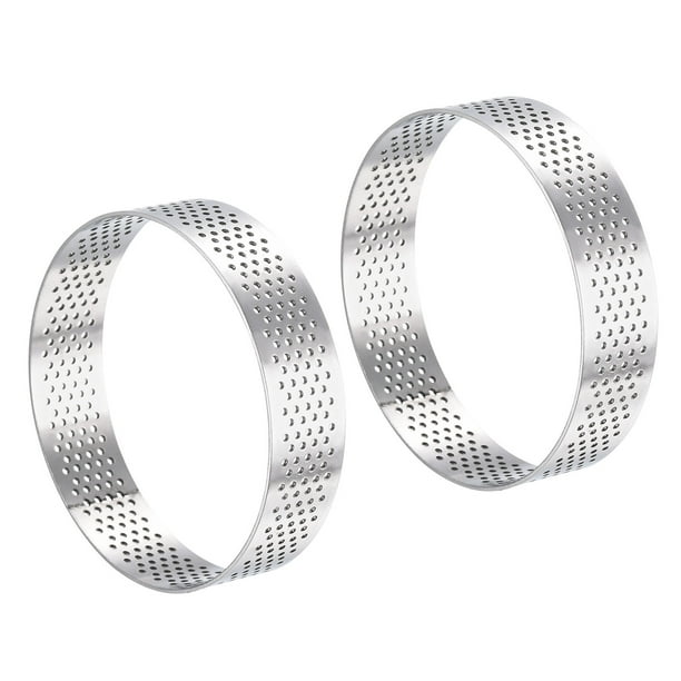 2uds Inoxidable Acero Pastel Anillos para Hornear, Perforado Pastel Mousse Anillo Cocina Hornear Calor Resistente 3.1 Diámetro, 0.8 Altura, para Pastel Postre, Plata