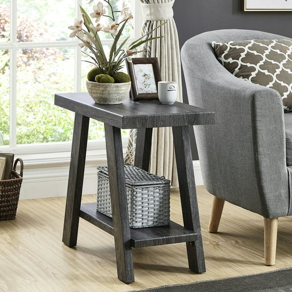 Gray Wood Shelf Side Table - Model, Robust Hardwood Veneer And Extra Space Convenient Storage Option