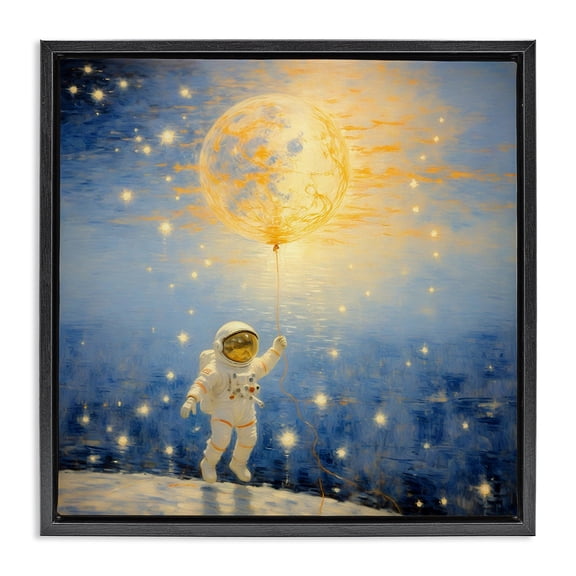 Astronaut with Dreamy Cosmic Balloon Black Framed Floater Canvas Wall Art, design by Angie Hawke