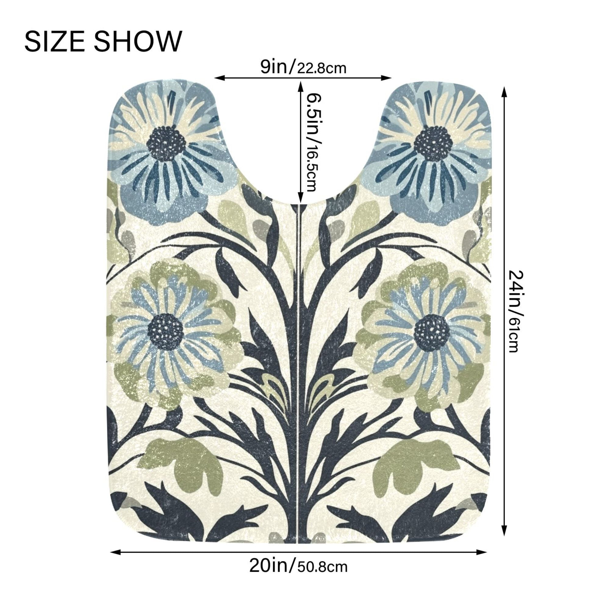Yayeee Bath Rug for Bathroom Floor Non Slip Rectangle Fluffy Soft Absorbent Mat, 16"x24", Blue Floral Pattern