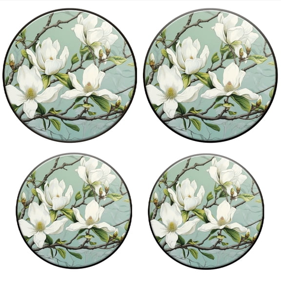 BaHomeck Electric Stove Burner Covers Set of 4,Round Metal Gas Stove Burner Covers 8 Inch and 10 Inch,Kitchen Decor,Beautiful Painting Of White Magnolia Flowers On Branches