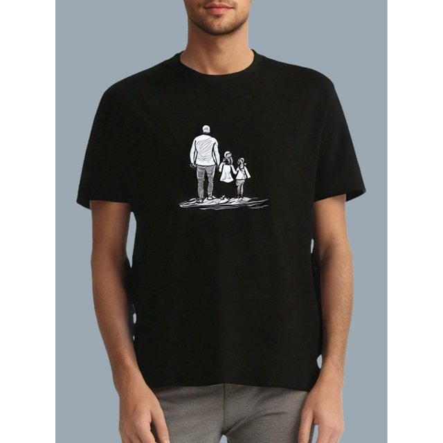 Father And Daughters Print Tee Shirt, Tees For Men, Casual Short Sleeve T-shirt For Summer, Casual Sporty Tee, Summer Gifts