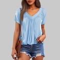 thumbnail image 3 of Lixiuxyad Women's Casual Summer T Shirts Short Sleeve V Neck Tops Tshirts Womens Summer T Shirts,Blue M, 3 of 7