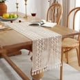 thumbnail image 5 of Vintage Cotton Knit Beige Cutout Table Cloth Lace Tassel Table Runner For Dining Wedding Table Party Decoration, 5 of 5