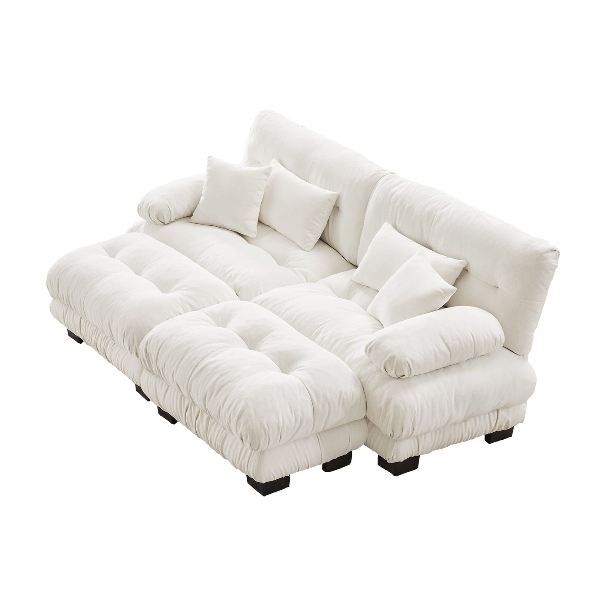 KYLE & KAY 94"Loveseat Sofa, Chenille 2 Seater Cloud Couch with 4 Soft Pillows, Upholstered Deep Seat Sleeper Sofa with 2 Ottomans for Living Room, Apartment, Office, White