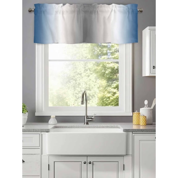 Nature Blue and Grey Ombre Valances for Windows,Kitchen Valance Rod Pocket Short Curtain,Farmhouse Watercolor Gradient Valance Curtain Window Valances for Bedroom Living Room 42x12in