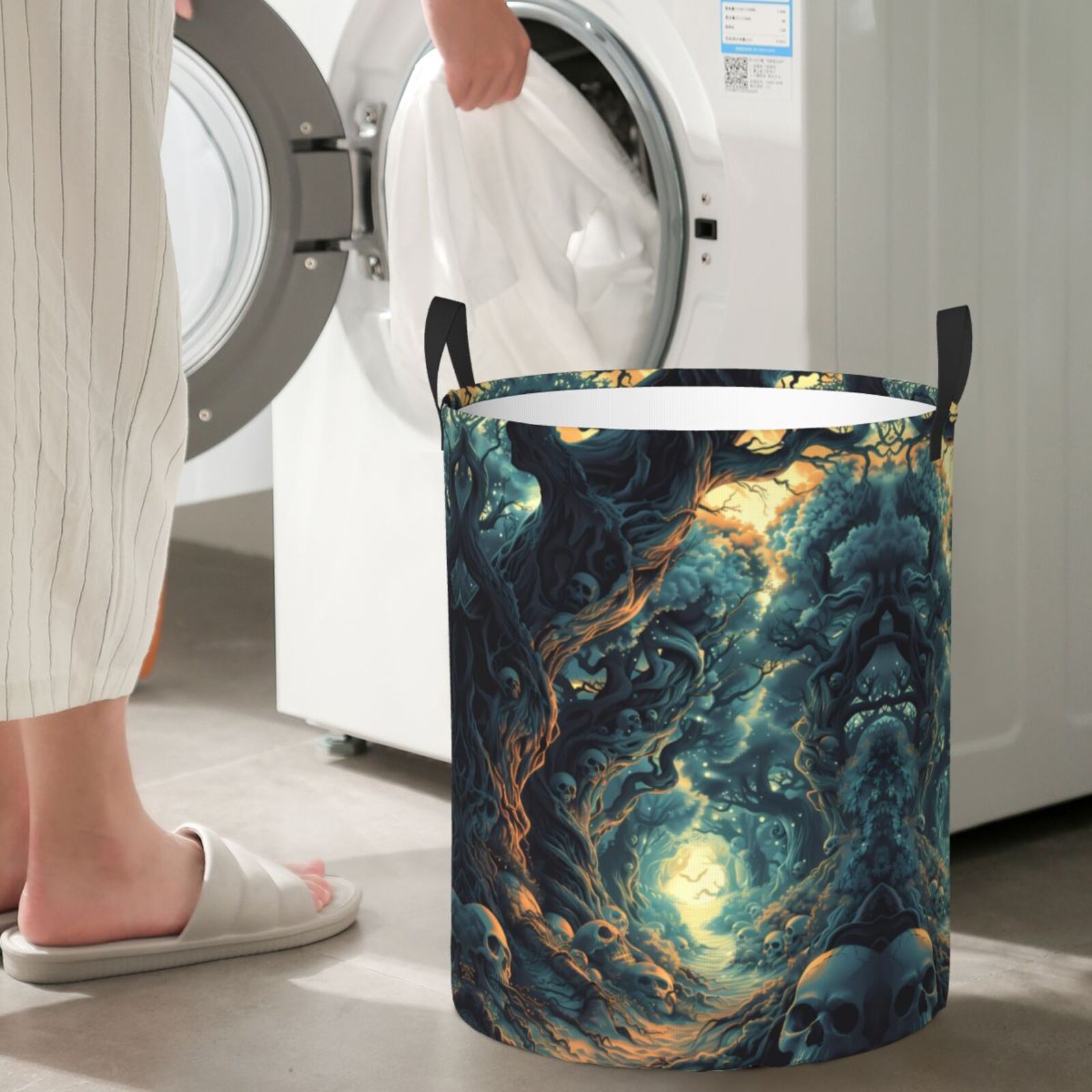 Large Laundry Basket with Handles - Enchanted Forest Skull Path Kids Baby Dirty Clothes Laundry Hamper for Bedroom Aesthetic