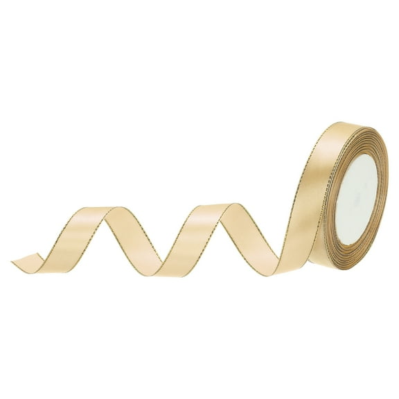 Wide Satin Ribbon with Gold Edges Border Grosgrain Fabric Ribbon for Gift Wrapping Wedding Bouquet Bright Gold 3/4 Inch x 25 Yard