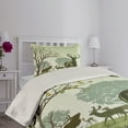 thumbnail image 4 of Ambesonne Green Quilted Coverlet 2 Pcs, Deer and Nature Park, Twin Size, Green, 4 of 5