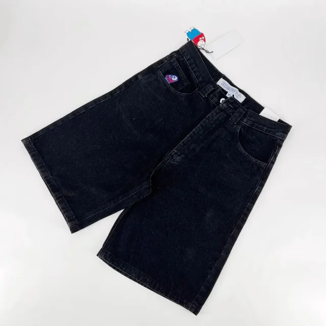 Pantalones cortos vaqueros azules con patrón de bola negra bordada, pantalones cortos vaqueros de baloncesto de cintura alta para hombre, pantalones cortos Retro de verano con bolsillo callejero Y2K