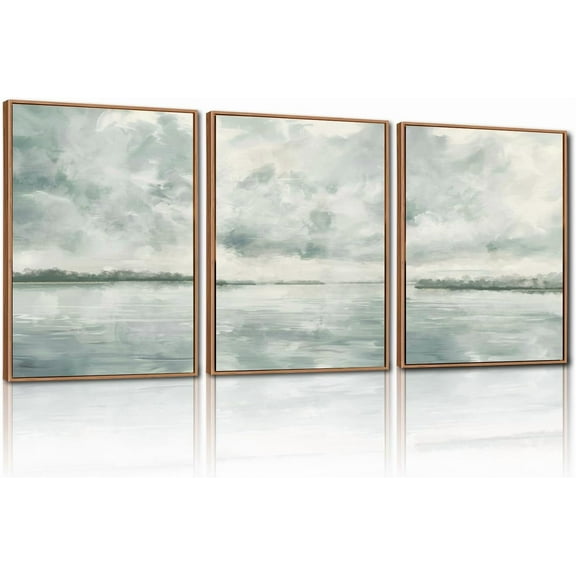 Hieng Beach Canvas Wall Art Set, Palm Tree Surfboard Seascape Wall Decor, Ocean Surfing Wall Painting, Coastal Art Print for Living Room, Bedroom, Dining Room, Bathroom (Only canvas)