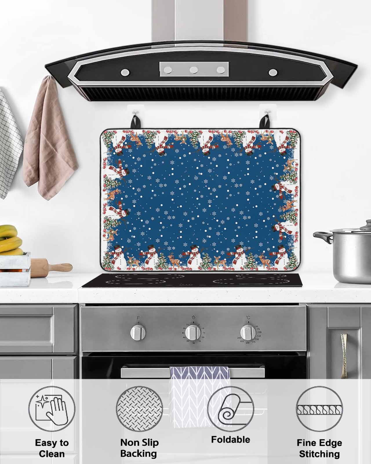 Large Induction Cooktop Protector Mat Christmas Blue Stove Top Covers for Electric Stove, Cute Snowman Xmas Tree Elk Winter Snowflakes Decorative Stove Burner Cover Mats, Glass Top Stove Cover