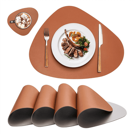 

Placemats and Coasters 4 Sets Placemats Washable Plastic Round Table Decoration Dining Table Placemats Brown + Grey