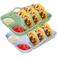 thumbnail image 1 of Juego de 2 Platos de Silicona para Tacos con Divisores y Bandejas para Salsas, Soportes Antideslizantes para Tacos de 25 cm con Asas de Transporte B, 1 of 5