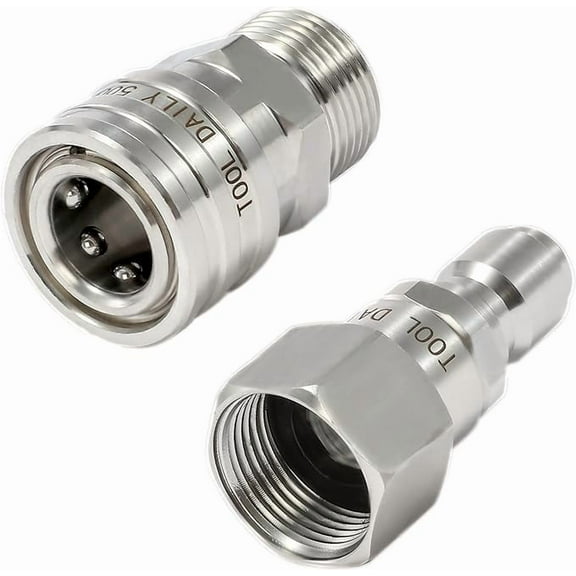 Tool Daily Pressure Washer Adapter Set with Swivel, M22 14mm to 3/8" Quick Connect, Stainless Steel Quick Disconnect Swivel for Power Washer Hose, 5000 PSI