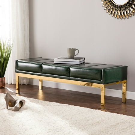 - Southern Enterprises Rigoane Upholstered Bench, Midcentury Modern Style, Dark Green