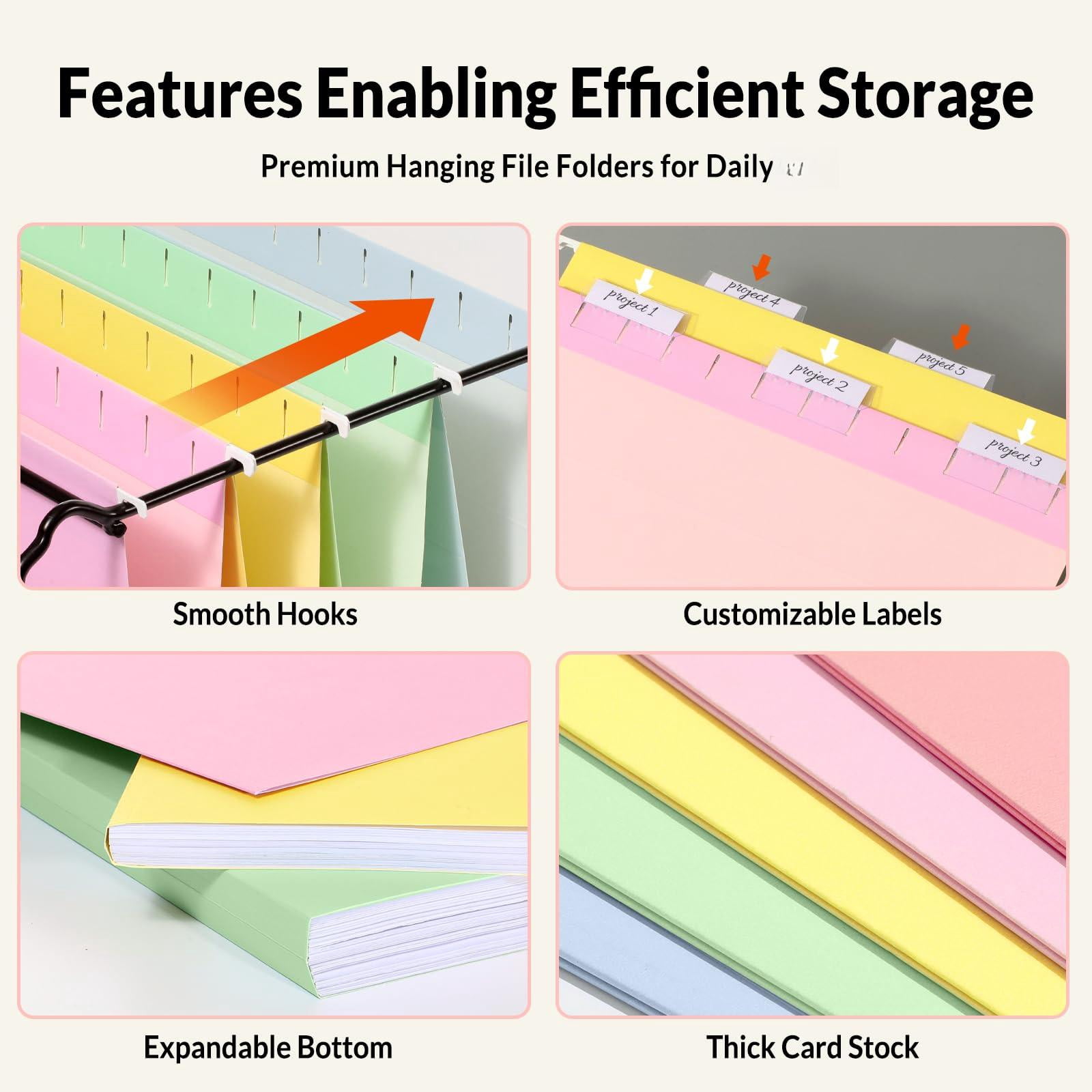 25 Pack Hanging File Folders  Bright Letter Size With 1/5-cut Tabs Stay Organized For Your Home And Office Bulk Documents