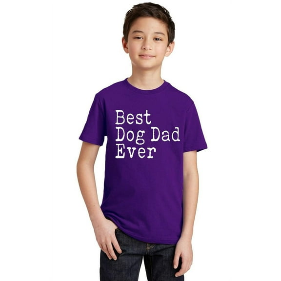 P&B Best Dog Dad Ever Funny Youth T-shirt, Purple, S