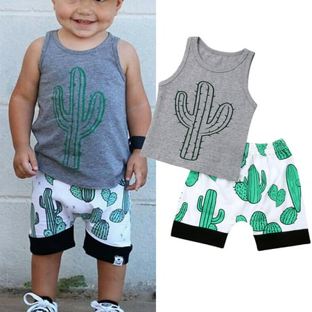 Fashion Toddler Kids Baby Boys Tops Summer Cactus Tops T-shirt Short Pants 2Pcs Outfits Set
