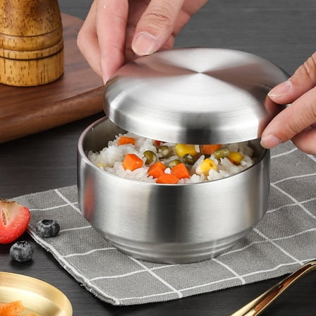 304 Stainless Steel Dining Bowl Double-Layer Insulated Rice Bowl Cooking Bowl Metal Bowl Mix Rice Bowls