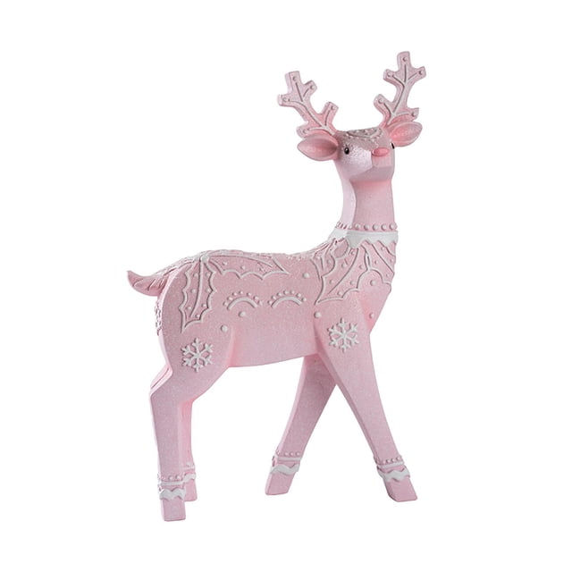 Estatua de reno navideño, escultura de ciervo, diseño creativo, decoración navideña para el hogar Rosa de pie