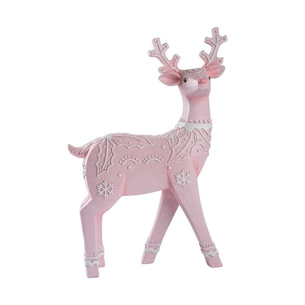 Estatua de reno navideño, escultura de ciervo, adorno de animal, adorno de fiesta, vacaciones Rosa de pie