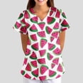 thumbnail image 2 of OIOLOYJM Scrub Tops Women Casual V-Neck Short-Sleeve Cute Print Tops Breathable Soft Stretch T Shirts Comfort Shirts with 2 Pockets Wine L, 2 of 5