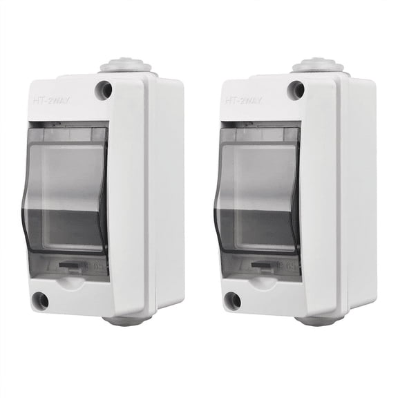 2 Way Distribution Protection Box, Waterproof Transparent Cover DIN Rail Outdoor Junction Box 2Pcs