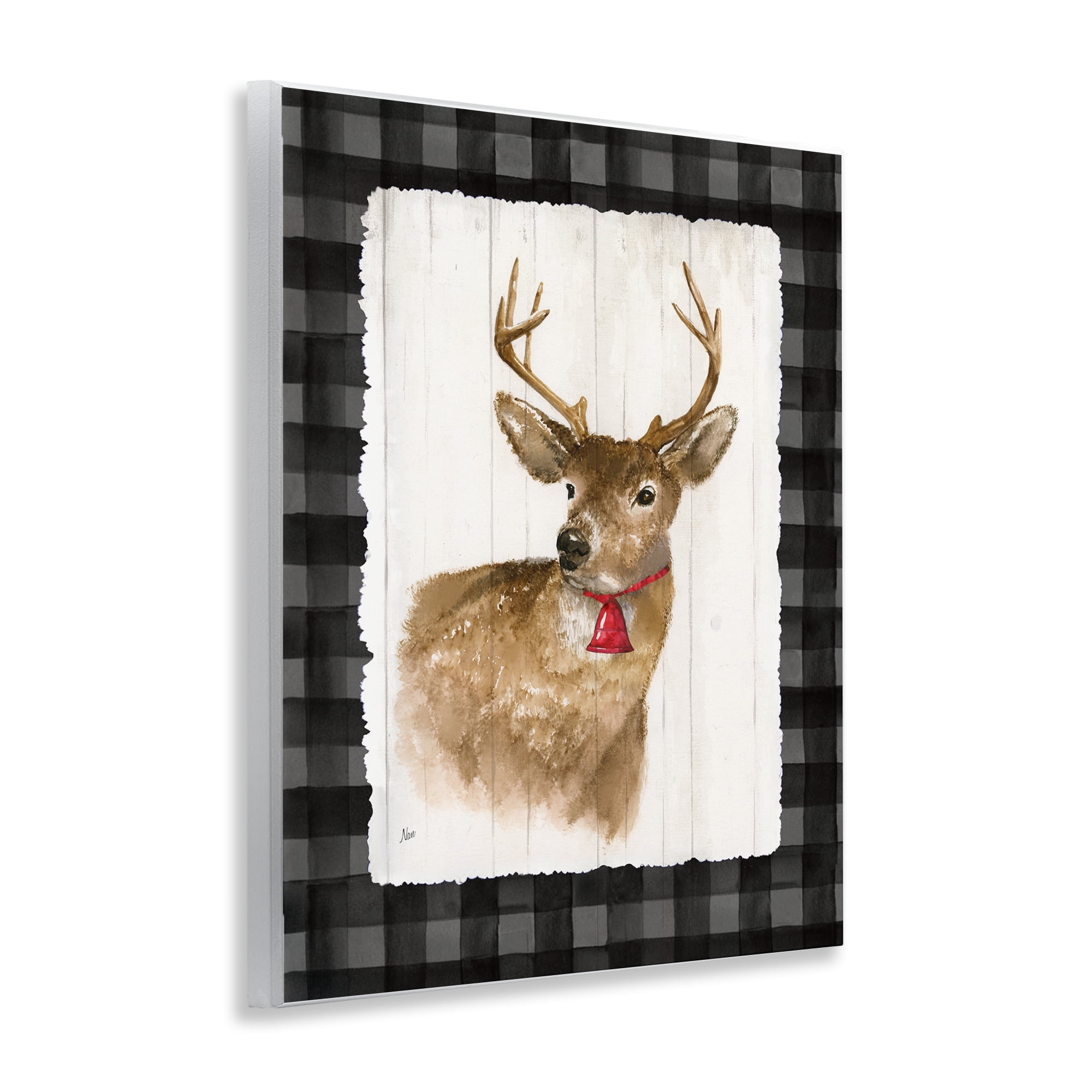 Stupell Industries Deer with Red Bell Animals & Insects Painting Unframed Art Prints Wall Art, 11 x 14