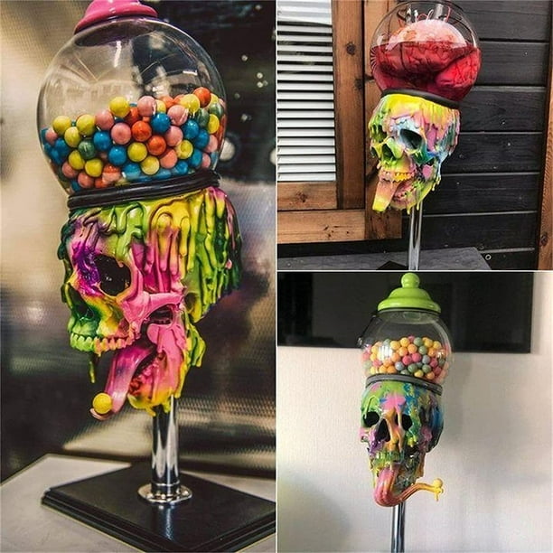 Bubble Gum Machine Colorful Skull Candy Dispenser Halloween Desktop