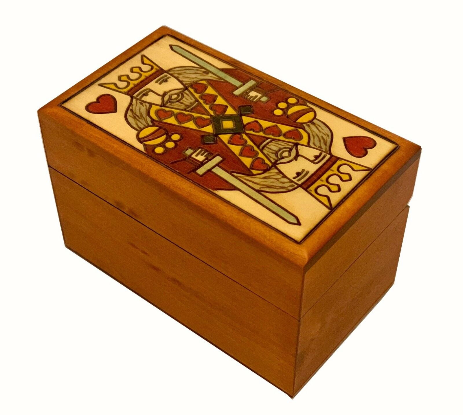 KING Playing Card Box Handmade Wood King of Hearts Playing Cards Box