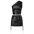 thumbnail image 3 of Bibifish Womens Skirt Sets Shiny Nightclub Club Party 2 Piece Outfits Summer One Shoulder Tops And Ruched Cropped Bodycon Mini Skirt, 3 of 6