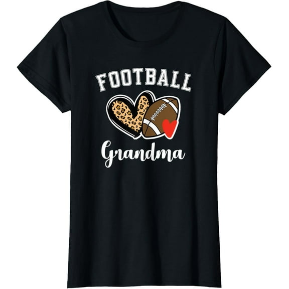 Football Grandma Leopard Heart Grandmother T-Shirt