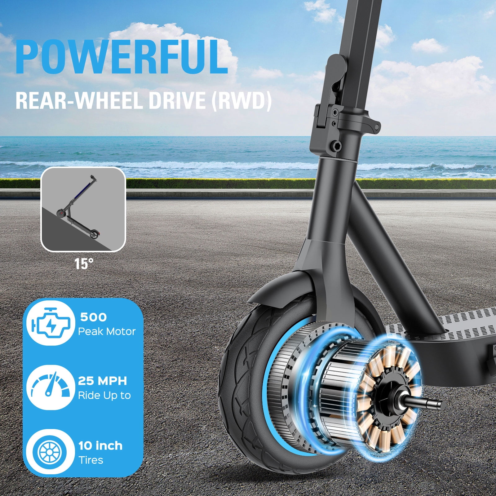 Electric Scooter for Adults - 500W Motor 10" Tires, up to 25MPH and 25Miles Long-Range Portable E Scooter