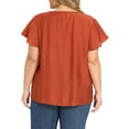 thumbnail image 4 of GRACE & GRANDEUR Women's Plus Size Easter Summer Tops Smocked Shoulder Jacquard Texture Ruffle Sleeve V Neck Casual Blouse Top 4X Orange Red, 4 of 7