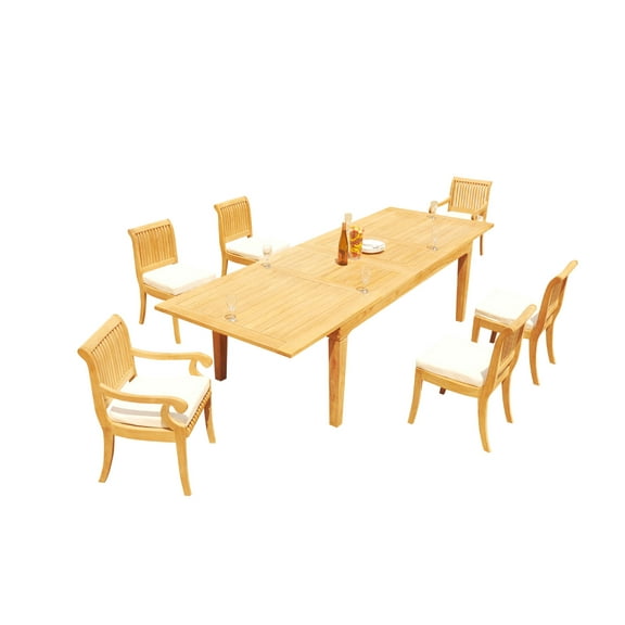 Grade-A Teak Dining Set: 6 Seater 7 Pc: 122" Caranas Rectangle Table And 6 Giva Chairs (2 Arm & 4 Armless Chairs) Outdoor WholesaleTeak #51GV2907