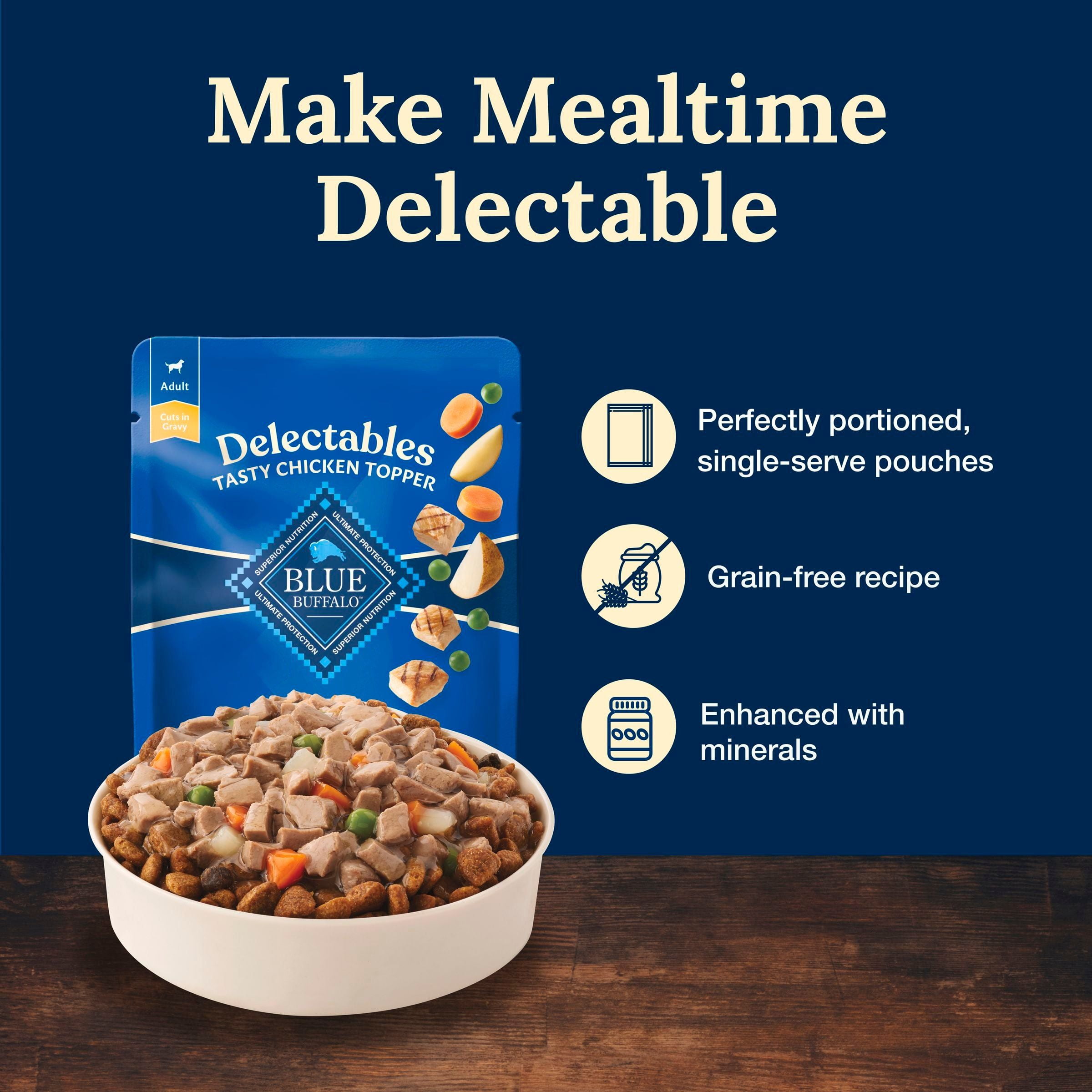 (12 pack) Blue Buffalo Delectables Natural Wet Dog Food Topper, Chicken Dinner 3oz