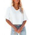 thumbnail image 2 of Dellytop Women Half Sleeve Drop Shoulder V Neck Basic Crop Tops, 2 of 4