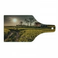 thumbnail image 1 of Country Home Cutting Board, Old Abandoned Rural House Floral Meadow Idyllic Village Pastoral Landscape, Tempered Glass Cutting and Serving Board, Wine Bottle Shape, Multicolor, by Ambesonne, 1 of 1