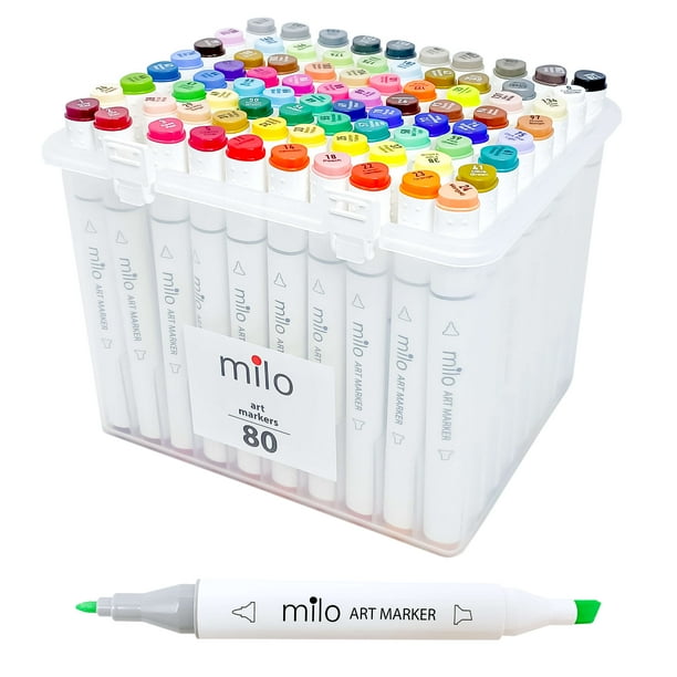 milo Set of 80 Markers Dual Tip Alcohol Markers in Carrying Case