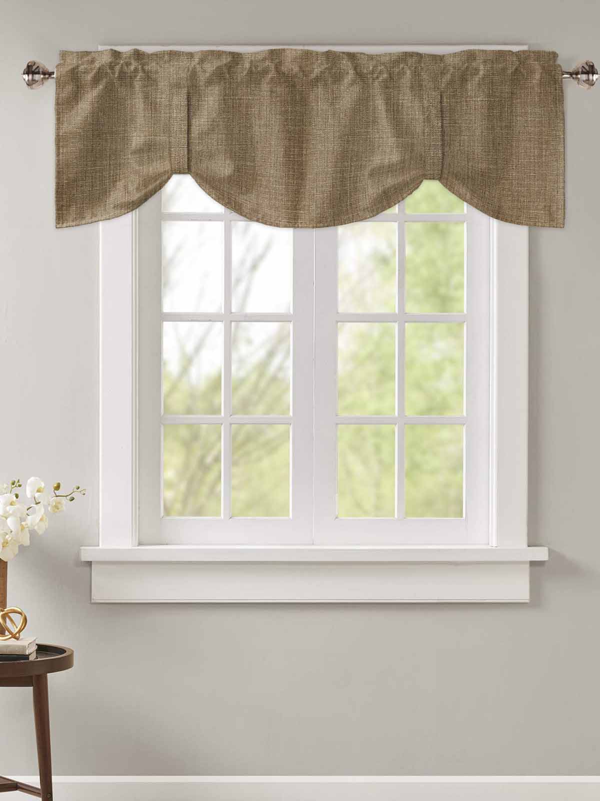 Tie Up Valance Curtain for Kitchen,Farmhouse Brown Rod Pocket Short Curtains Adjustable Tie-Up Shade Valances,Vintage Linen Window Treatment for Bathroom Living Room Bedroom