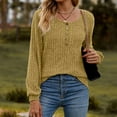 thumbnail image 6 of Jewelreauty Womens Solid Color Long Sleeve Loose Round Neck Sweater Blouse Button Knit Casual Tops Clothing (L, Yellow), 6 of 7