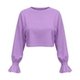 thumbnail image 6 of Lutiedan Cropped Sweatshirt for Women Ruffle Long Sleeve Crew Neck Shirts Casual Baggy Solid Pullover Tops, 6 of 7